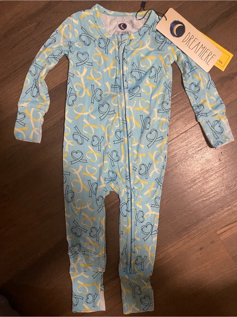 Dreamiere 6-12 months Blue & Yellow Heart-Print Kids One-Piece Sleeper NWT
